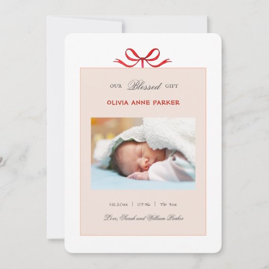 かわいいベビーガールホリデイ誕生 案内状 (正面)