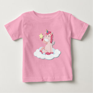 かわいいベビーガールユニコーンピンク ベビーTシャツ