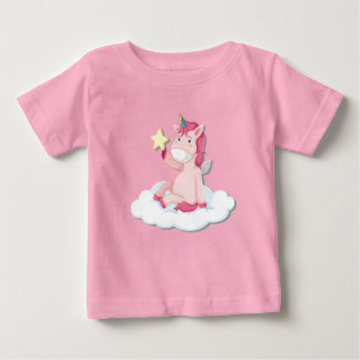 かわいいベビーガールユニコーンピンク ベビーTシャツ