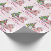 かわいいベビーガール写真象初めてのクリスマスピンク ラッピングペーパー (角)