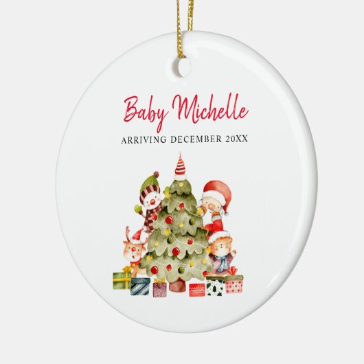 かわいいベビーガール妊娠発表 セラミックオーナメント (左)