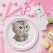 かわいいベビーガール子猫の手描きピンクタイポグラフィ ペーパープレート (パーティー)