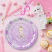 かわいいベビーガール持ちテディベア赤ちゃんシャワー ペーパープレート (パーティー)