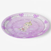 かわいいベビーガール持ちテディベア赤ちゃんシャワー ペーパープレート (アングル)