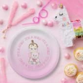 かわいいベビーガール持ちテディベア赤ちゃんシャワー ペーパープレート (パーティー)