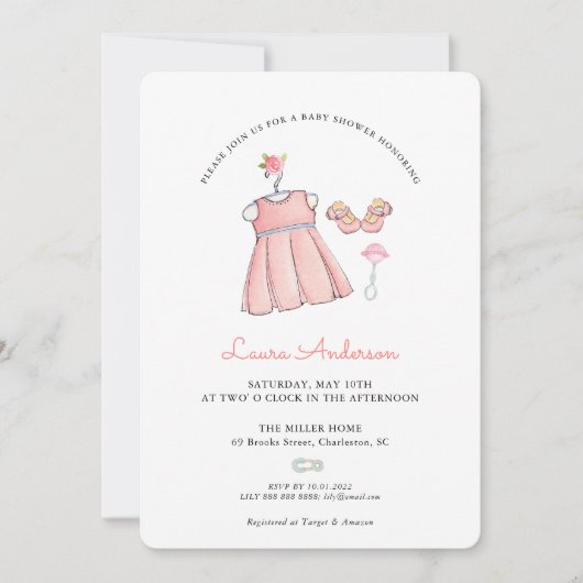 かわいいベビーガール服ベビーシャワー招待状 招待状 (正面)