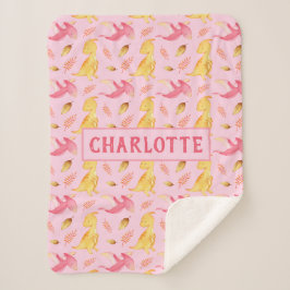 かわいいベビーガール水彩恐竜パーソナライズされた シェルパブランケット