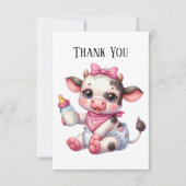 かわいいベビーガール牛のメッセージを追加 サンキューカード (正面)