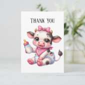 かわいいベビーガール牛のメッセージを追加 サンキューカード (スタンド正面)