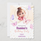 かわいいベビーガール誕生日パーティーへの招待（ピンク） セーブザデート (正面)