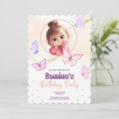 かわいいベビーガール誕生日パーティーへの招待（ピンク） セーブザデート (スタンド正面)