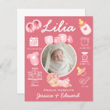 かわいいベビーガール誕生統計ピンク生まれたばかりのモダン