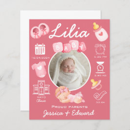 かわいいベビーガール誕生統計ピンク生まれたばかりのモダン