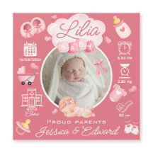 かわいいベビーガール誕生統計ピンク生まれたばかりのモダン