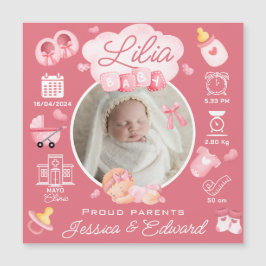 かわいいベビーガール誕生統計ピンク生まれたばかりのモダン