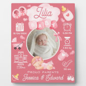 かわいいベビーガール誕生統計ピンク生まれたばかりのモダン フォトプラーク (正面)