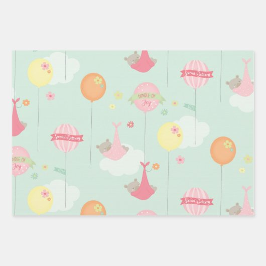 かわいいベビーガール赤ちゃんシャワーミックスnマッチ ラッピングペーパーシート (正面2)
