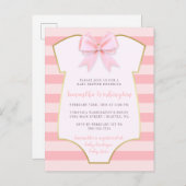 かわいいベビーガール赤面ピンクボウ&金ゴールドベビーシャワー インビテーションポストカード (正面/裏面)