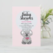 かわいいベビーガールKoalaクマ漫画の名前ベビーシャワー 招待状 (スタンド正面)