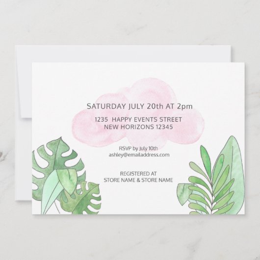 かわいいベビーガールSlothベビーシャワー 招待状 (裏面)