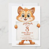 かわいいベビーキツネとサイン子供の誕生日パーティー 招待状 (正面)