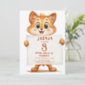 かわいいベビーキツネとサイン子供の誕生日パーティー 招待状 (スタンド正面)