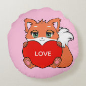 かわいいベビーキツネとハートオンピンク ラウンドクッション (裏面)