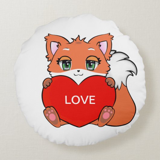 かわいいベビーキツネとハート ラウンドクッション (裏面)