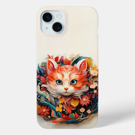 かわいいベビーキツネと花紙切り出し iPhone 15 MINIケース