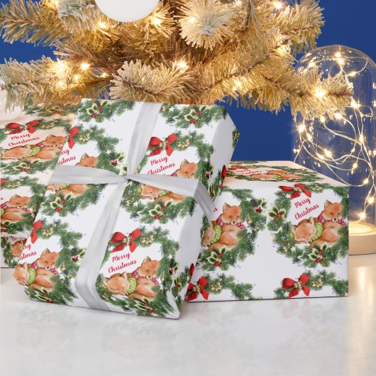 かわいいベビーキツネインクリスマススカーフホリデイ ラッピングペーパー (クリスマス)