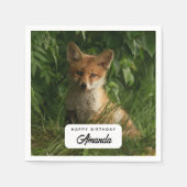 かわいいベビーキツネインザグリーンフォレスト誕生日 スタンダードカクテルナプキン (正面)