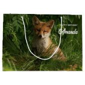 かわいいベビーキツネインザグリーンフォレスト誕生日 ラージペーパーバッグ (裏面)