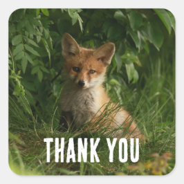かわいいベビーキツネイン緑の森ありがとう スクエアシール