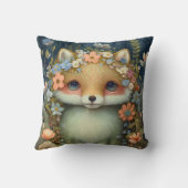かわいいベビーキツネピンク青絵画花 クッション (裏面)
