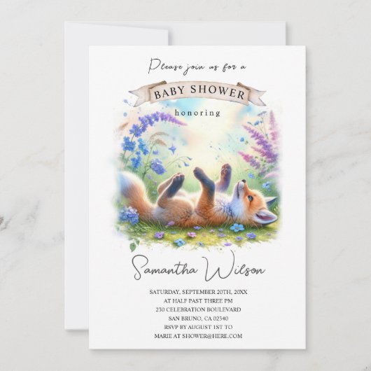 かわいいベビーキツネベビーシャワー招待状 招待状 (正面)