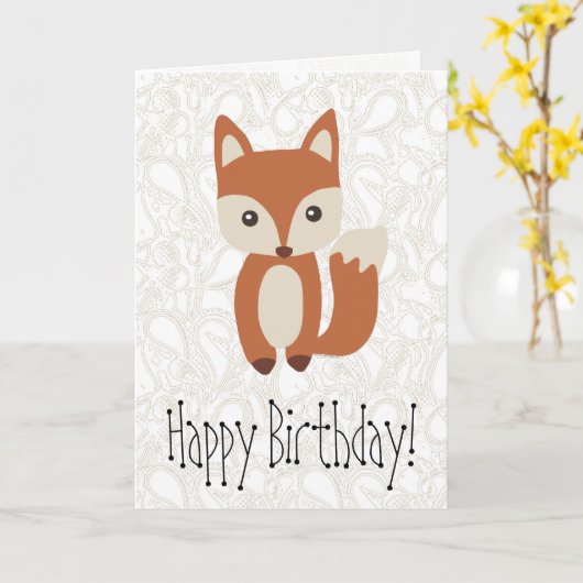 かわいいベビーキツネ誕生日グリーティングカード カード (黄色い花)