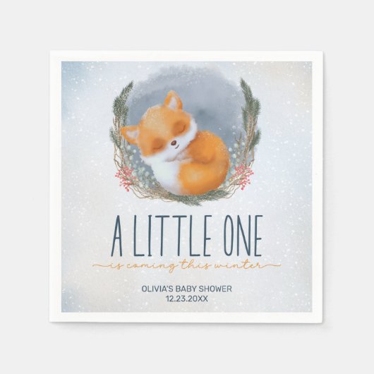 かわいいベビーキツネ雪の冬のベビーシャワー スタンダードカクテルナプキン (正面)