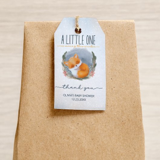 かわいいベビーキツネ雪の冬の赤ちゃんシャワーありがとう ギフトタグ