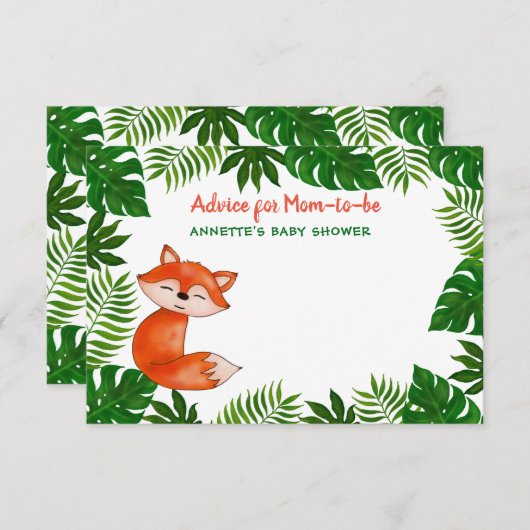 かわいいベビーキツネ |赤ちゃんシャワー |母親用アドバイス 招待状 (正面/裏面)