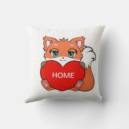 かわいいベビーキツネwithハート&ホームパーソナライズされたズ クッション (裏面)