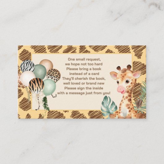 かわいいベビーキラフェサファリアニマルプリントが本を持って来る エンクロージャーカード (正面)