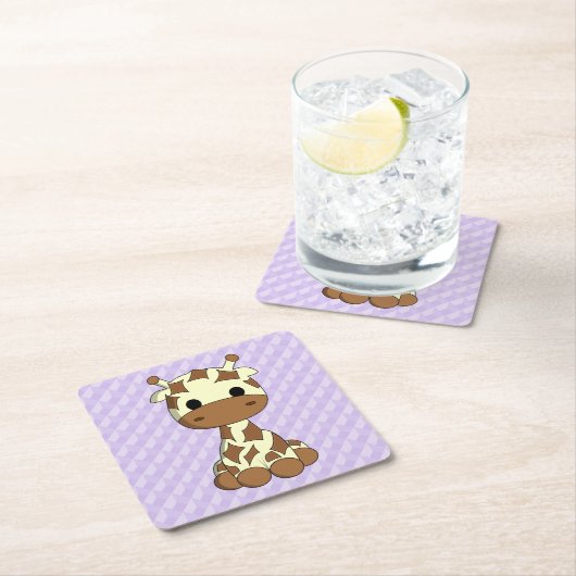 かわいいベビーキリンかわいい漫画ガールコースター スクエアペーパーコースター (インサイチュ)