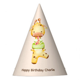 かわいいベビーキリンとケーキ，誕生日 パーティーハット