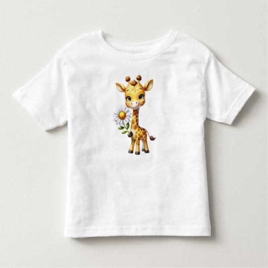 かわいいベビーキリンとデイジーフラワー–88681 トドラーTシャツ (正面)