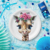 かわいいベビーキリンと花とホリー ペーパープレート (パーティー)