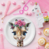 かわいいベビーキリンと花とホリー ペーパープレート (パーティー)