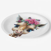 かわいいベビーキリンと花とホリー ペーパープレート (アングル)