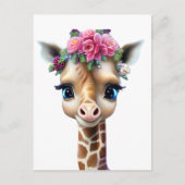 かわいいベビーキリンと花とホリー ポストカード (正面)