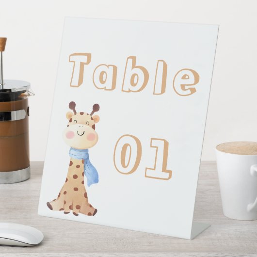 かわいいベビーキリンのテーブル番号 台座サイン (インサイチュ)