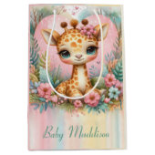 かわいいベビーキリンパーソナライズされたの名前 ミディアムペーパーバッグ (正面)